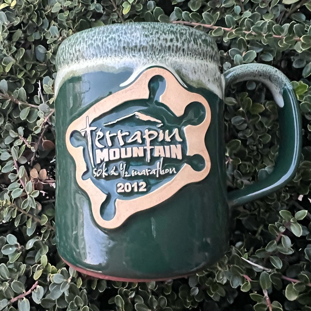 2012 Terrapin Mountain 50k 1/2 Marathon Green Drip Coffee Mug Deneen Pottery